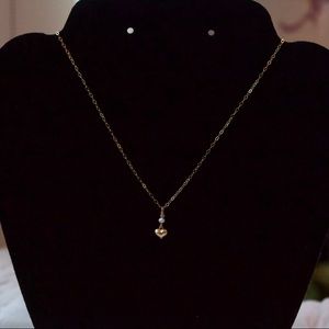 14K (STAMPED) Gold Filled Heart & Natural Freshwater Pearl with Clear Tourmaline